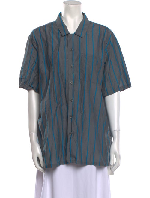 Silk Laundry Striped Short Sleeve Button-Up Top