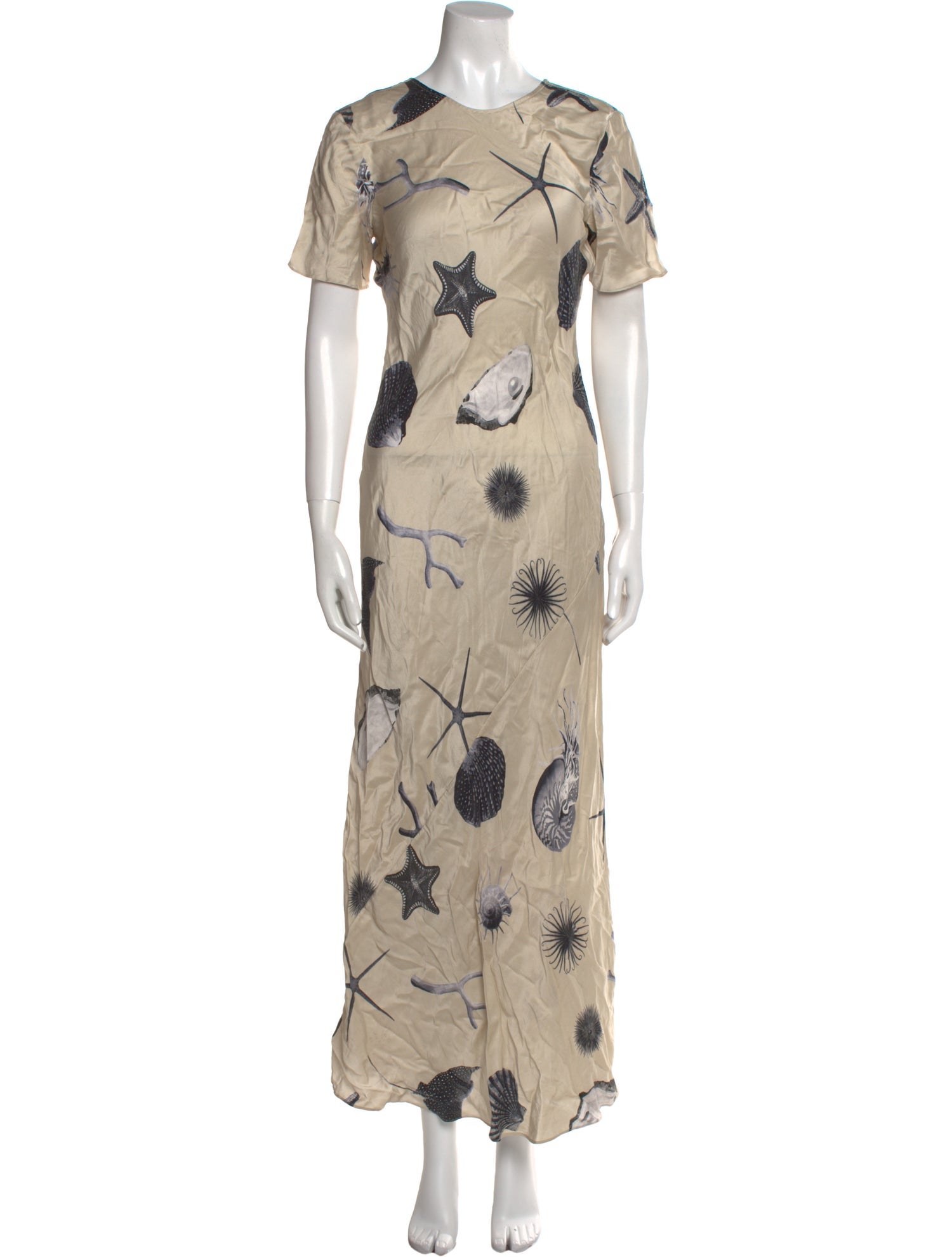 Silk Laundry Seashells Short Sleeve Bias Dress Long Dress