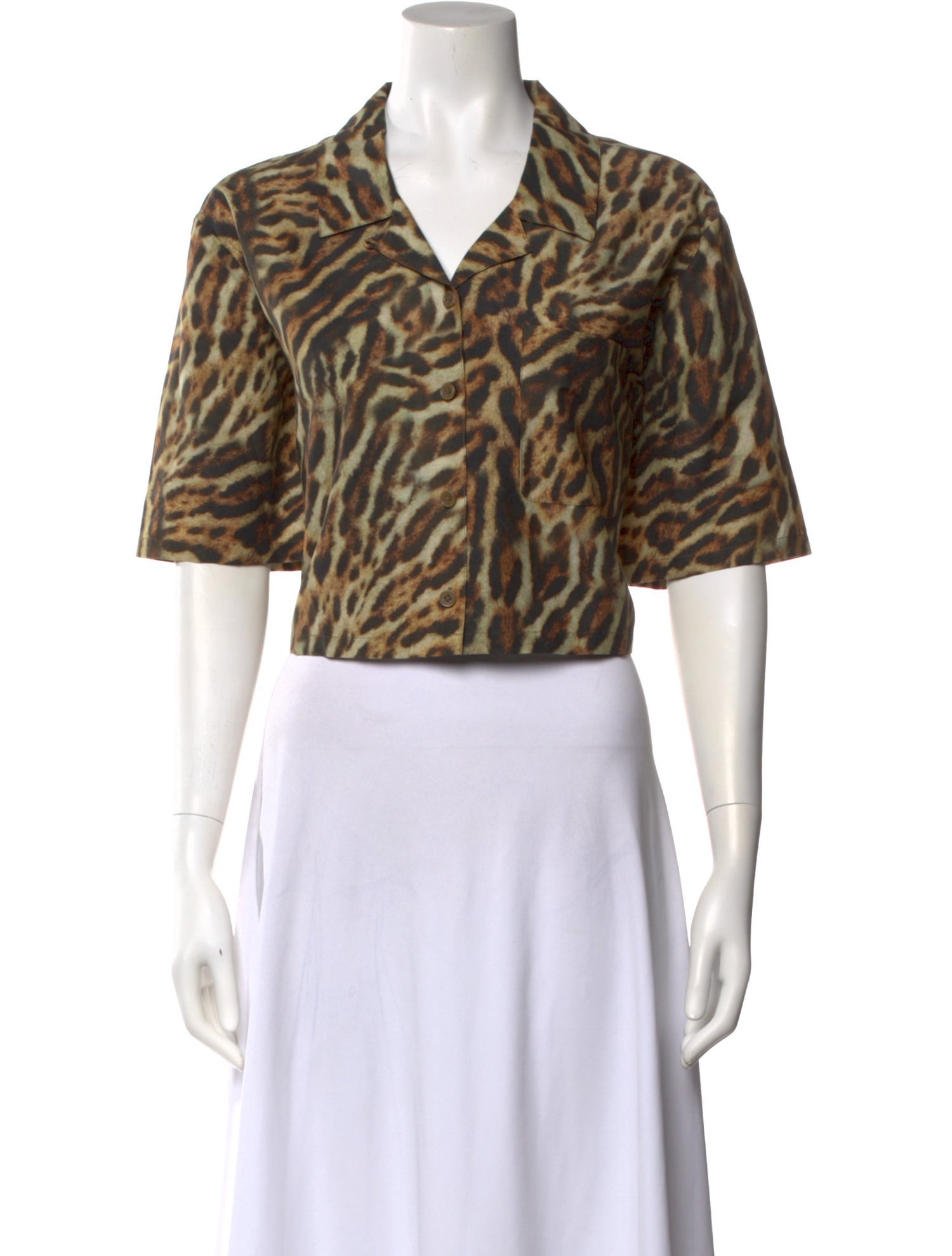 Silk Laundry Animal Print V-Neck Crop Top