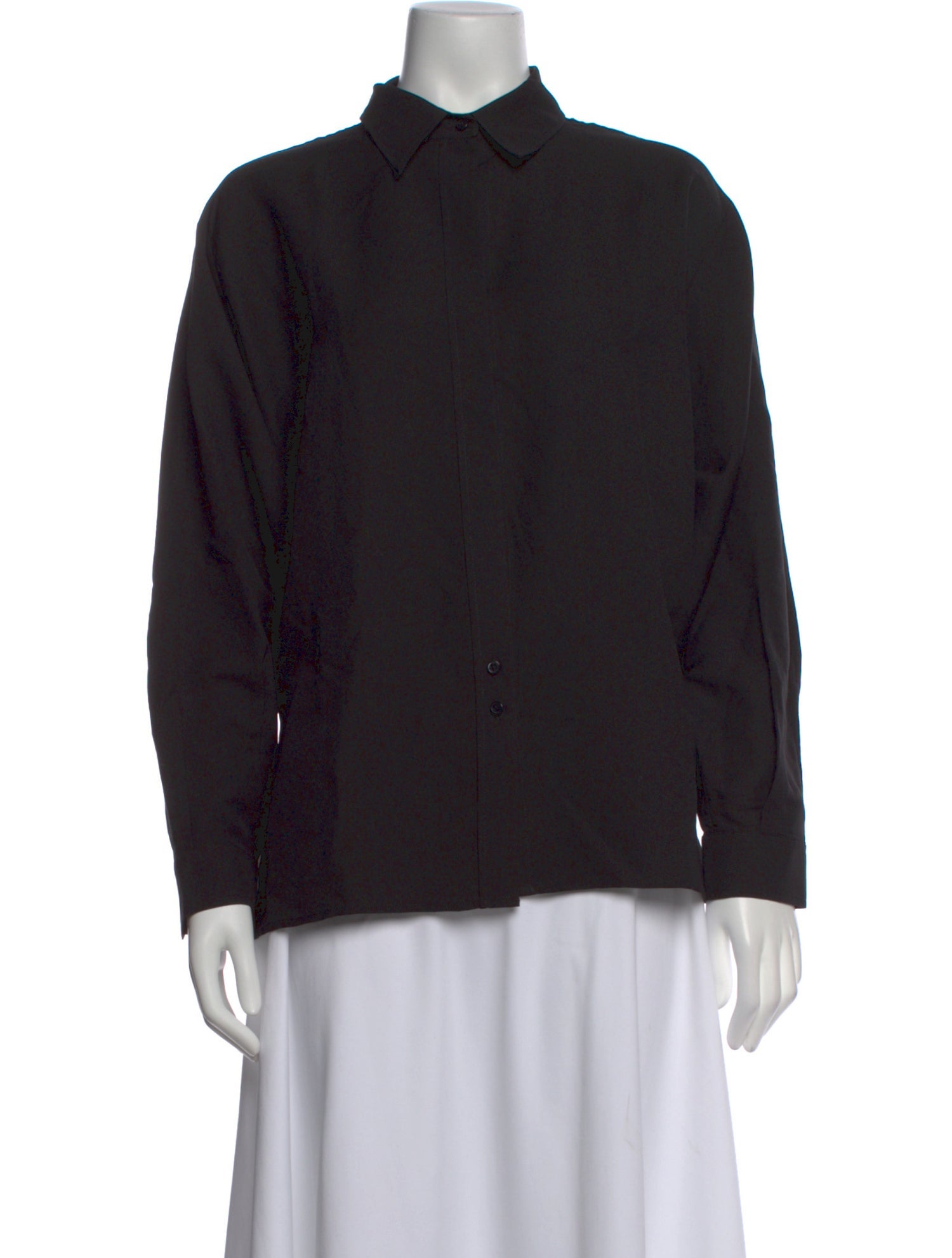 Silk Laundry Wool Long Sleeve Button-Up Top