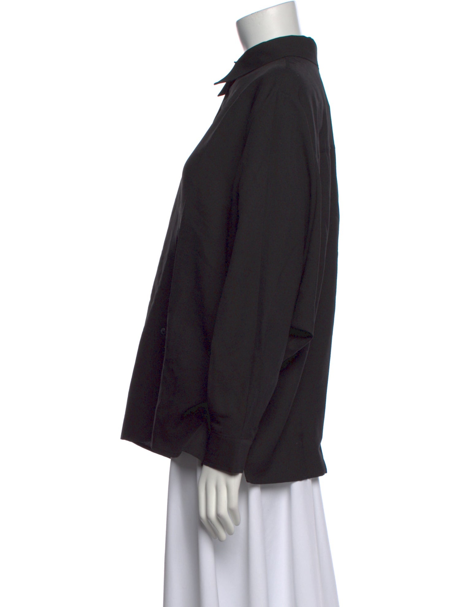 Silk Laundry Wool Long Sleeve Button-Up Top