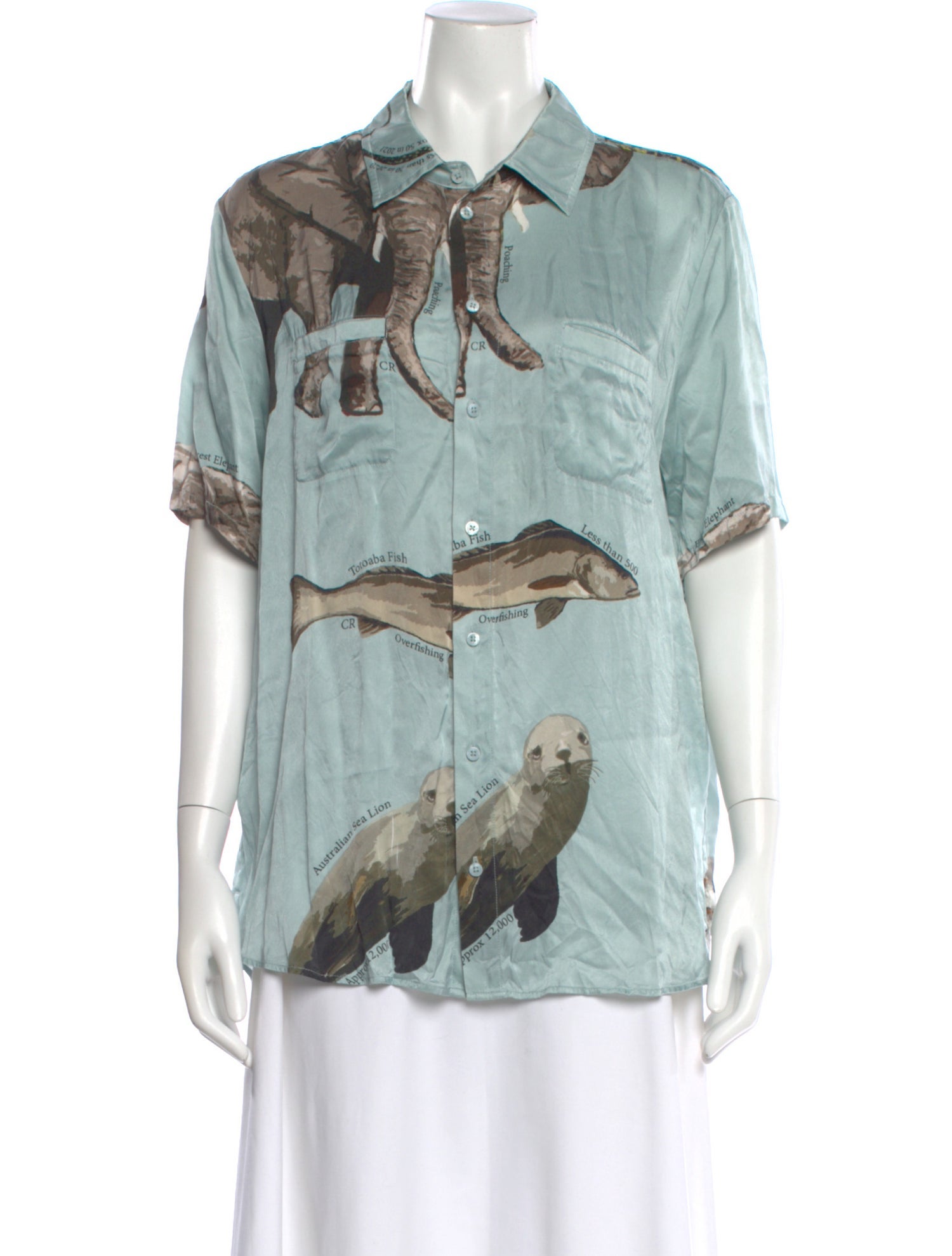 Silk Laundry Silk Graphic Print Button-Up Top