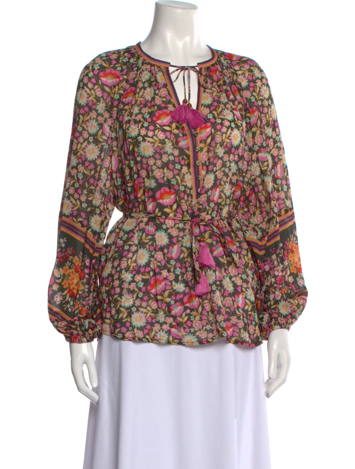 Spell Floral Print Tie Neck Blouse w/ Tags