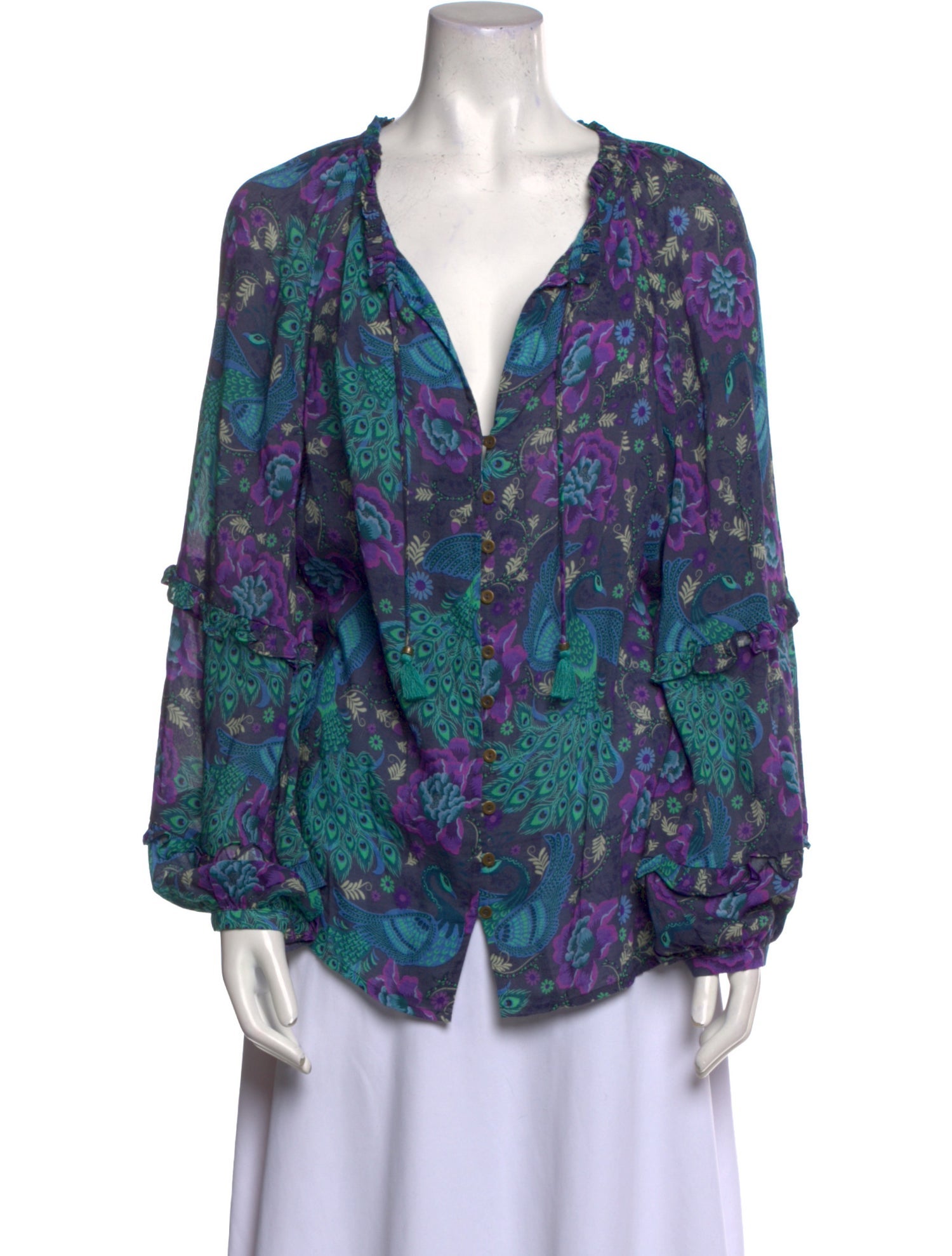 Spell Printed Plunge Neckline Blouse