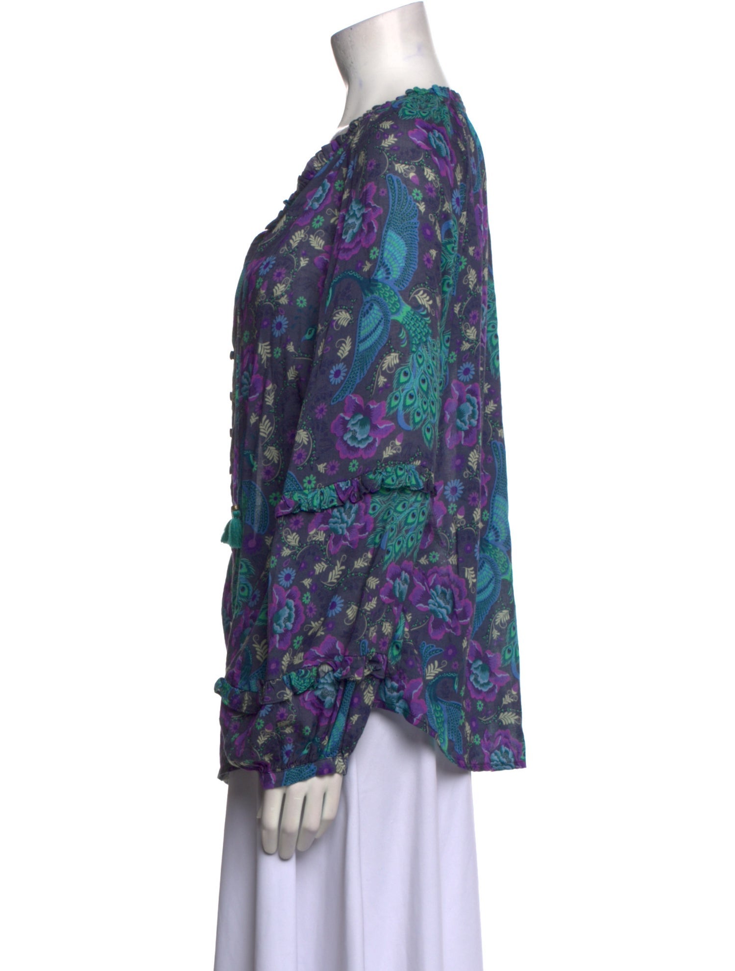 Spell Printed Plunge Neckline Blouse