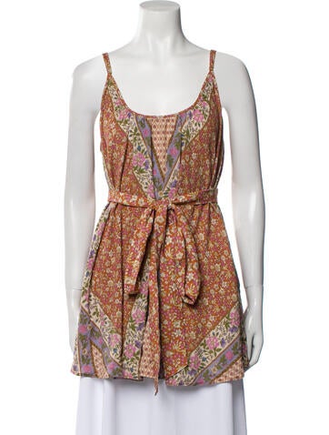 Spell Tops Floral Print Scoop Neck Tunic XXL