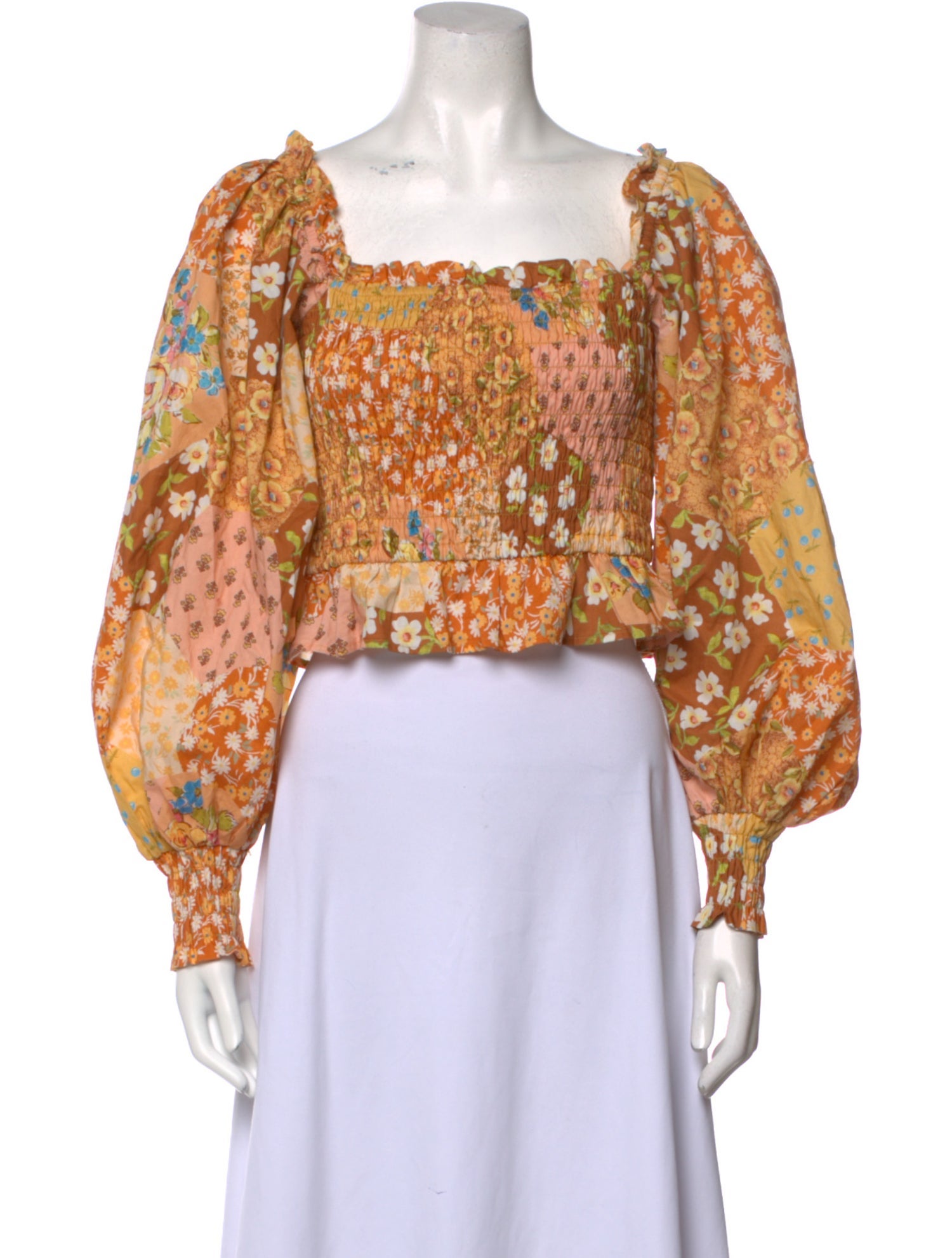 Spell Floral Print Square Neckline Crop Top