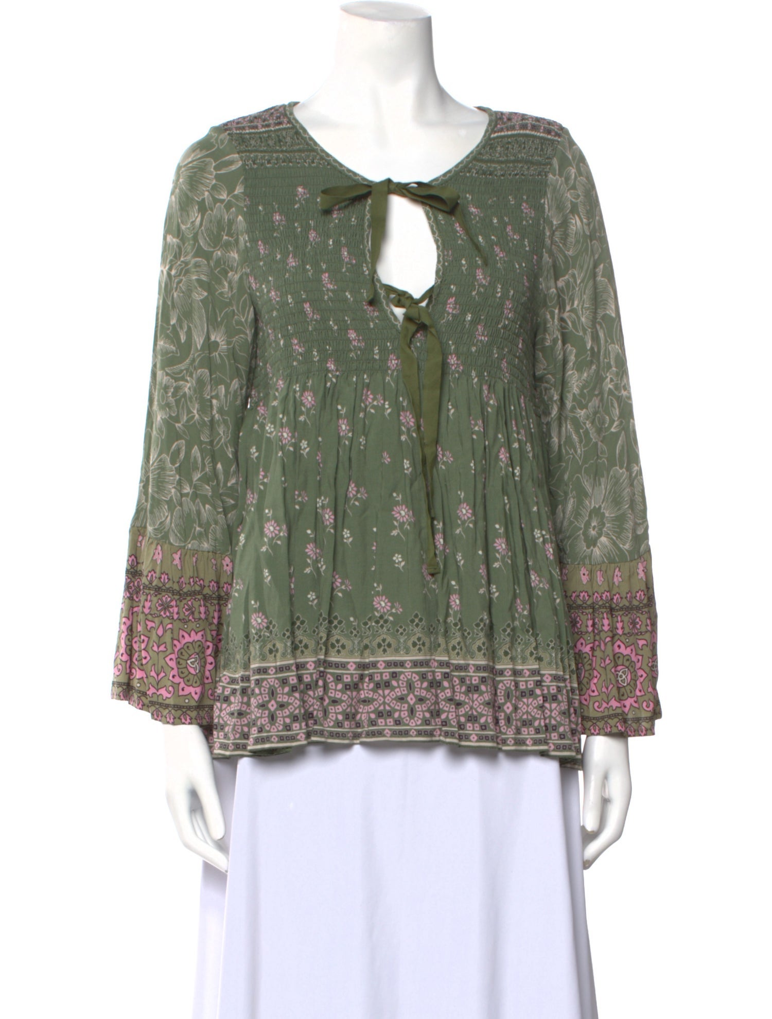 Spell Printed Tie Neck Blouse