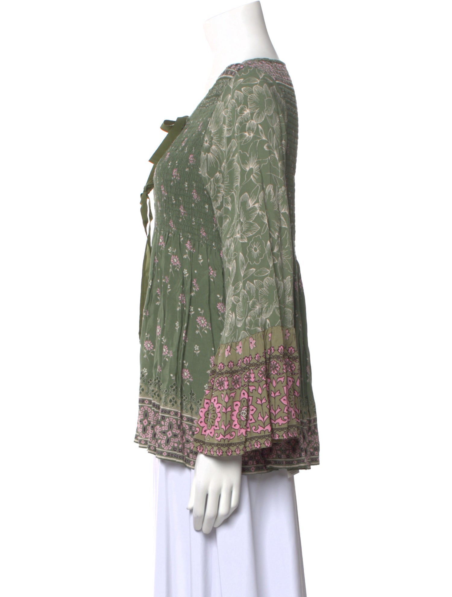 Spell Printed Tie Neck Blouse