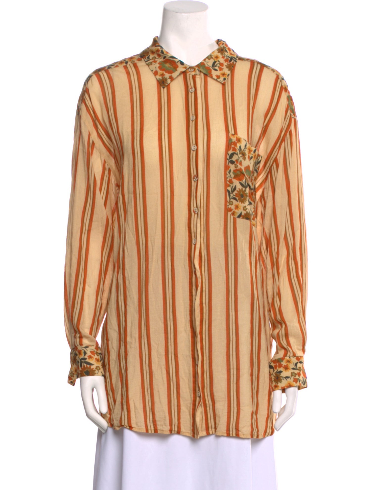 Spell Striped Long Sleeve Button-Up Top