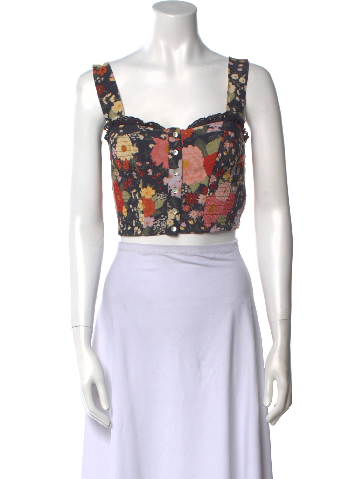 Spell Floral Print Square Neckline Crop Top