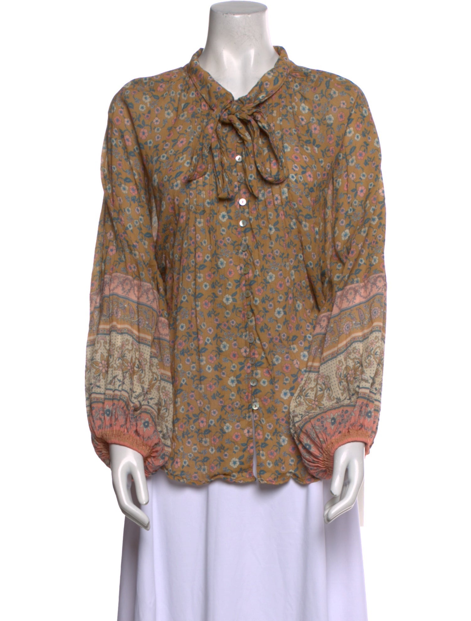 Spell Printed Tie Neck Blouse