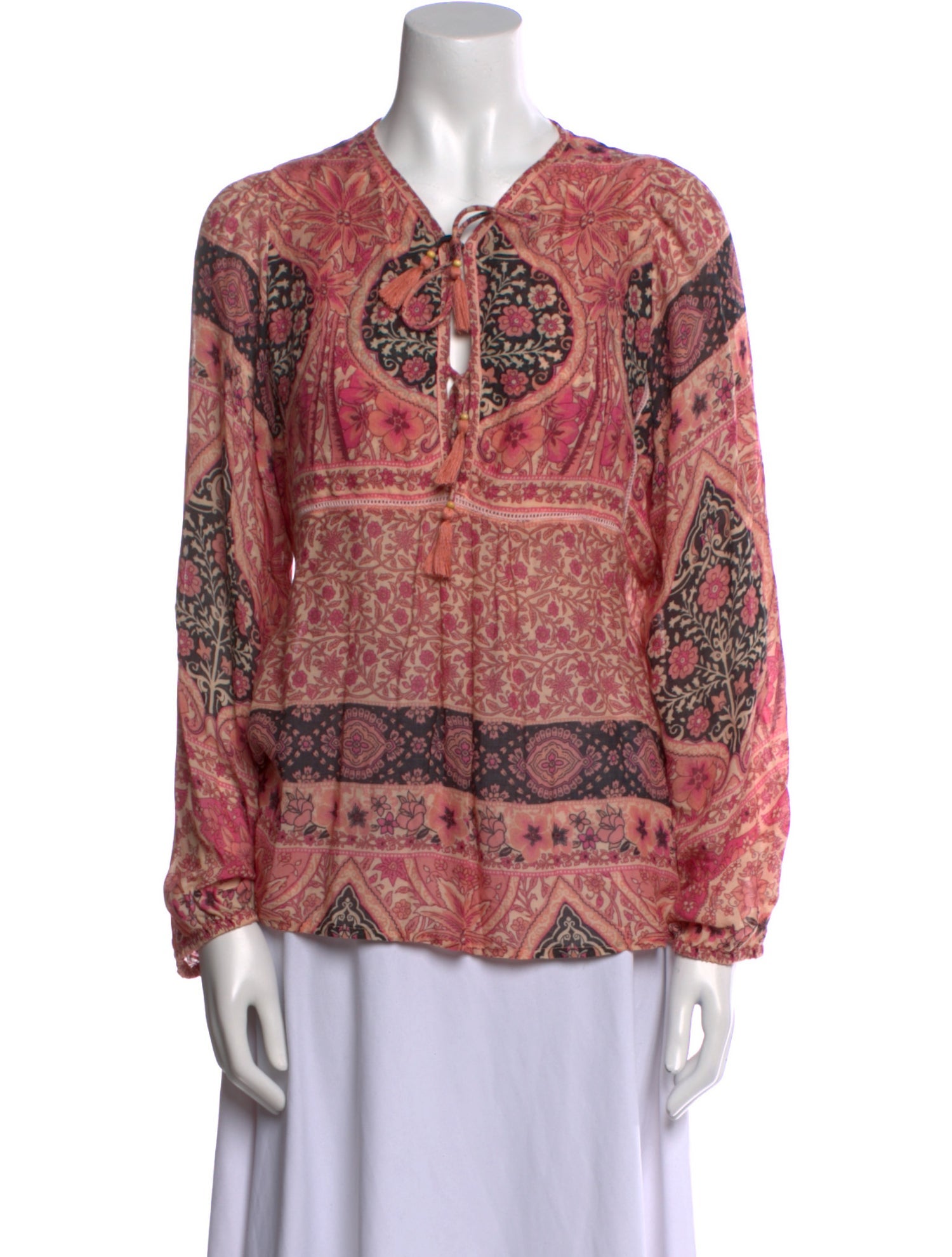 Spell Printed Tie Neck Blouse