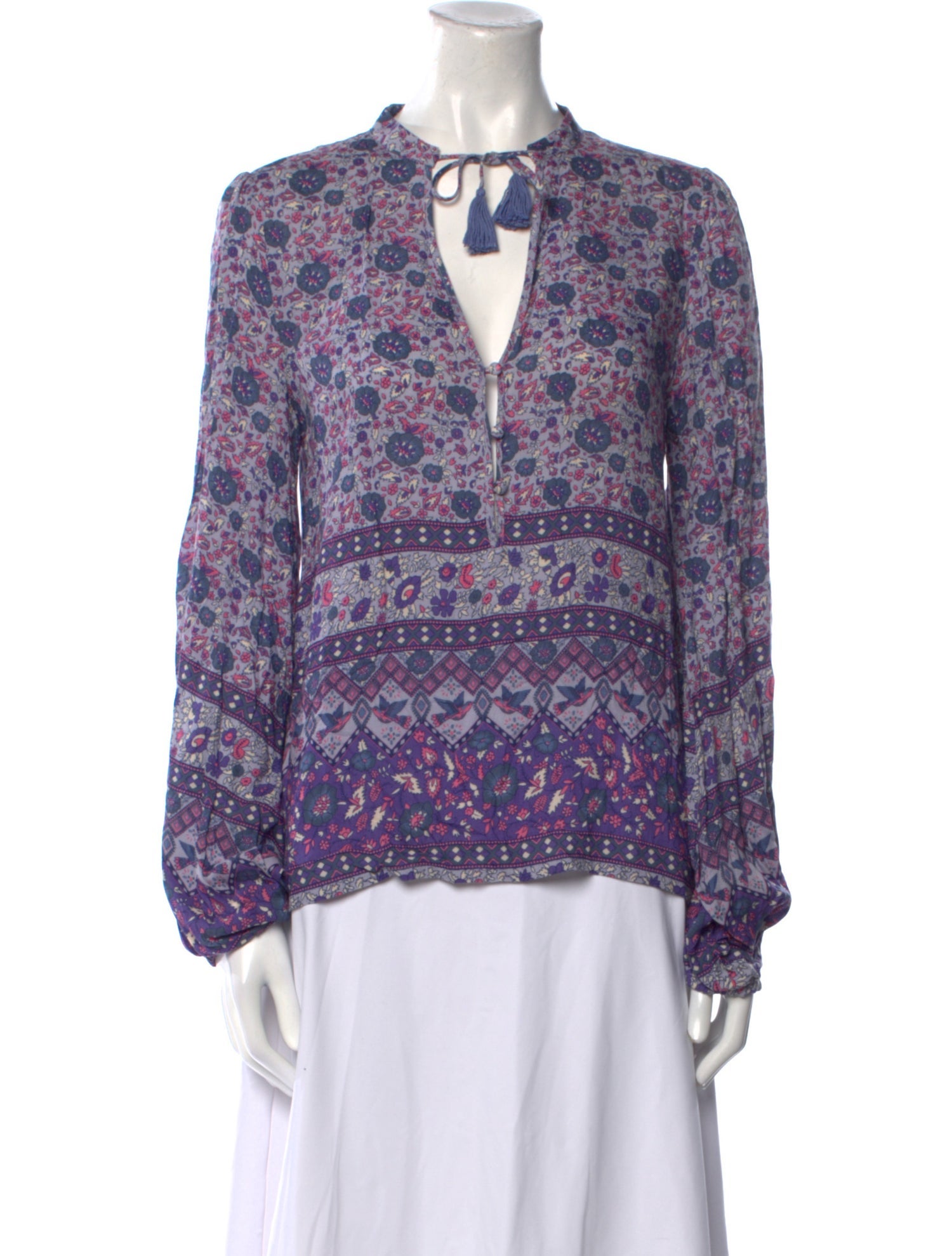 Spell Printed Tie Neck Blouse