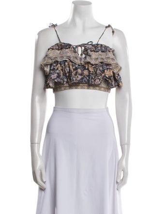 Spell Printed Square Neckline Crop Top