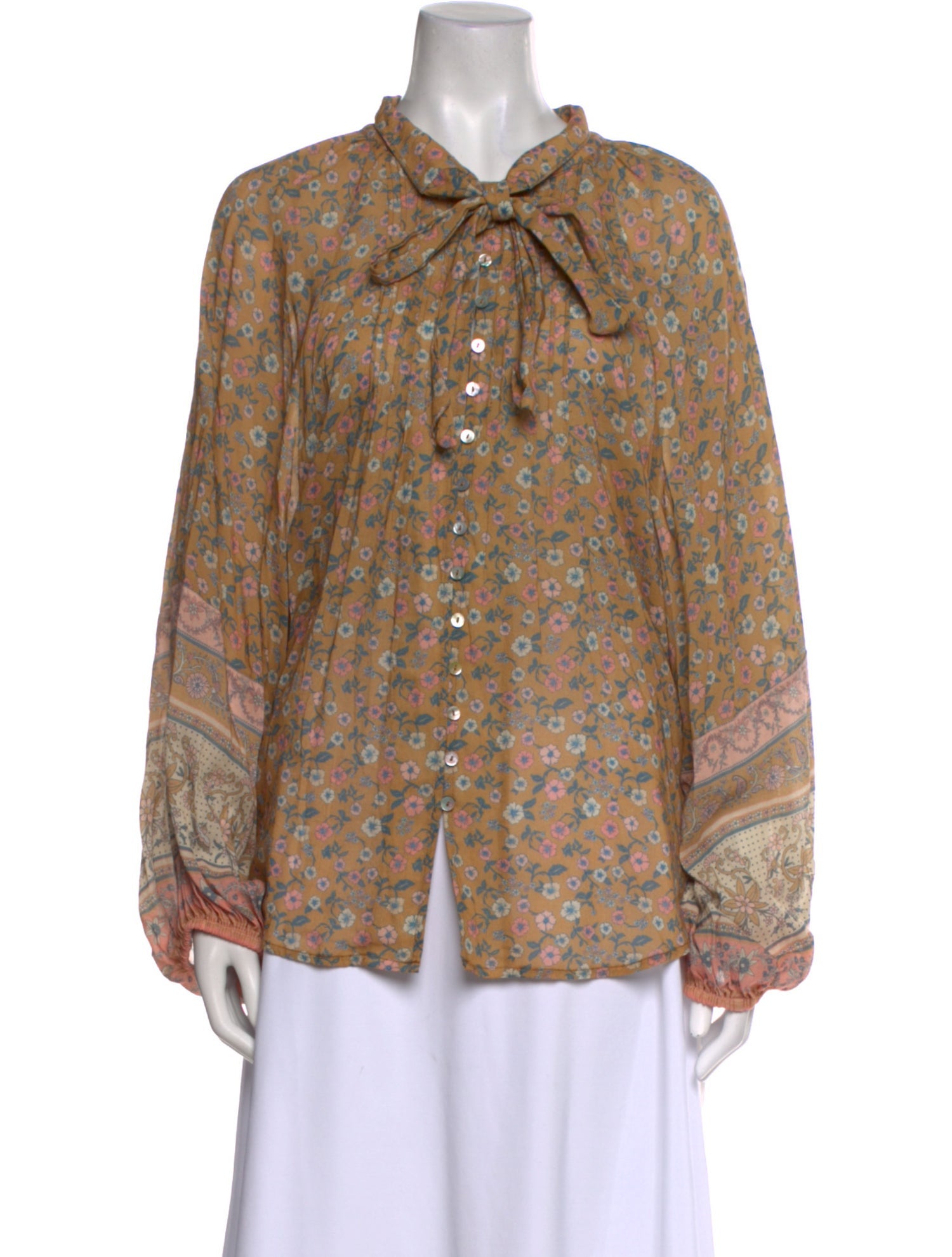 Spell Floral Print Tie Neck Button-Up Top w/ Tags