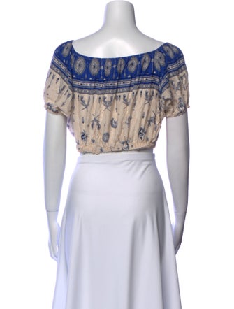 Spell Printed Bateau Neckline Crop Top