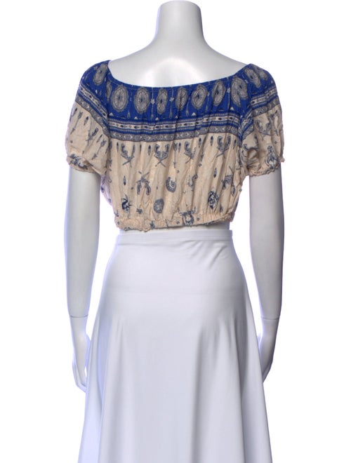 Spell Printed Bateau Neckline Crop Top