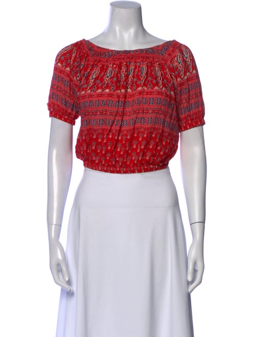 Spell Printed Bateau Neckline Crop Top