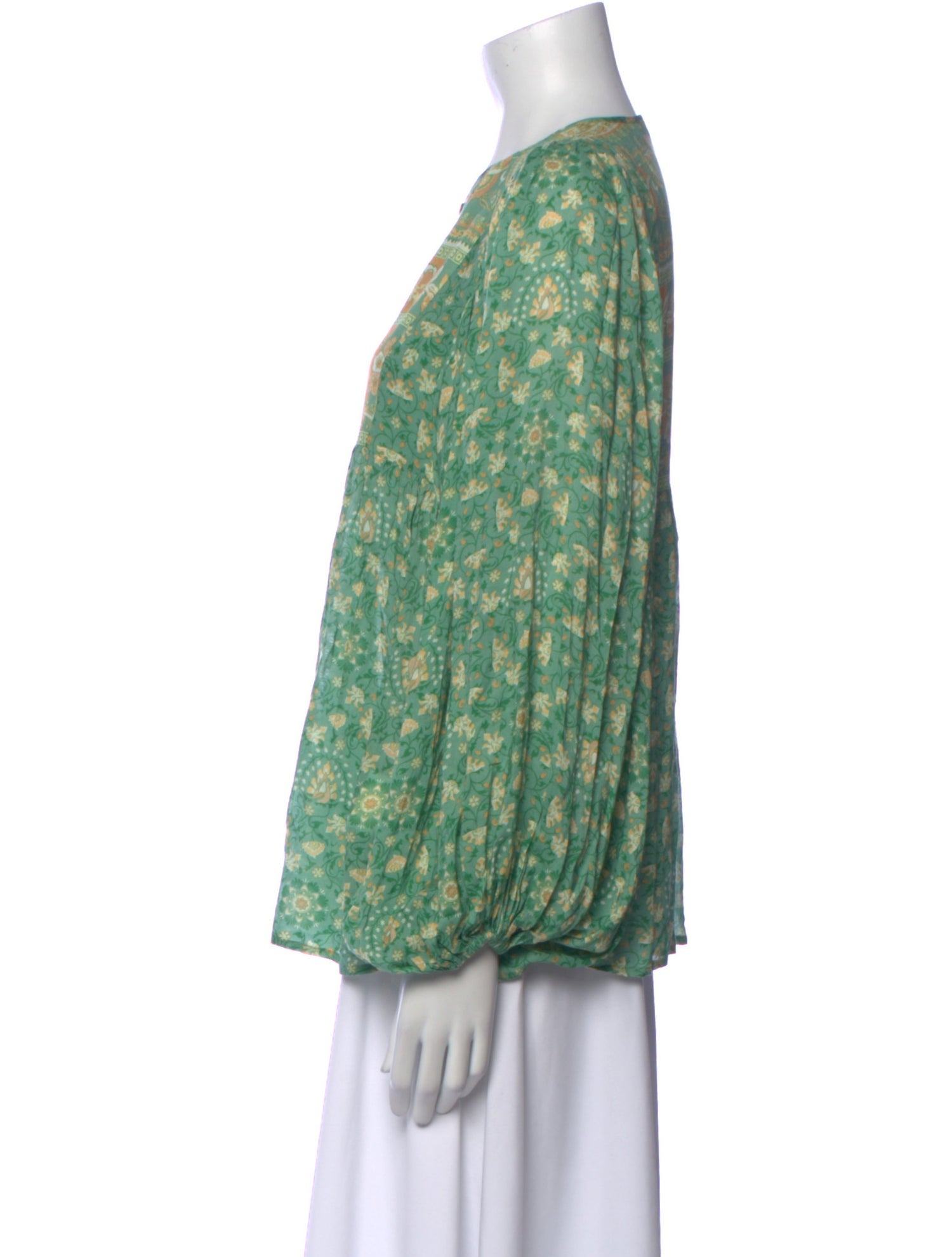 Spell Printed Crew Neck Button-Up Top