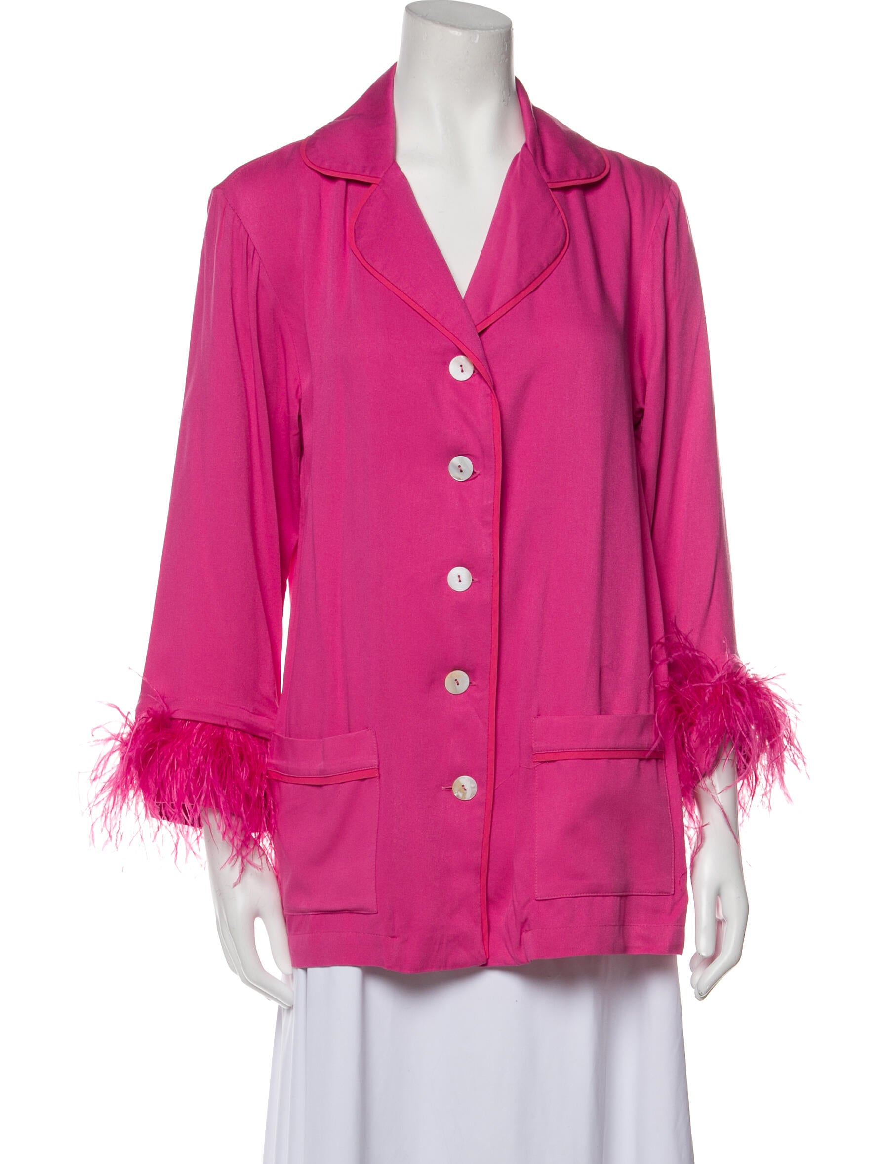 Sleeper Feather Trim Lounge Set Pink Loungewear, Clothing