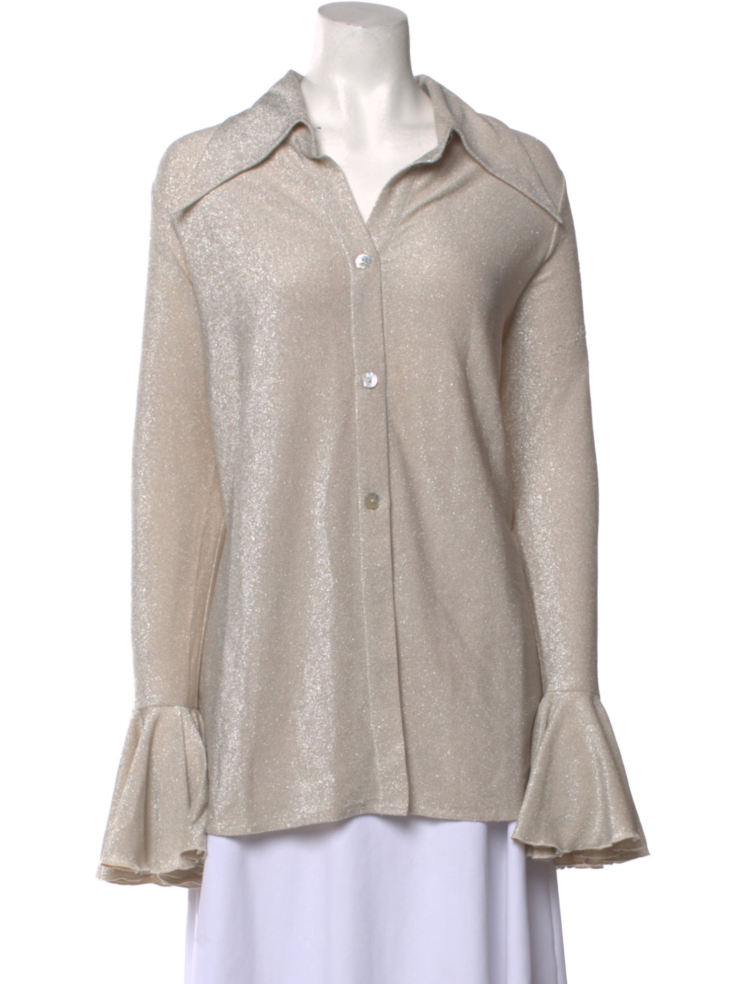 Sleeper Nylon Long Sleeve Button-Up Top