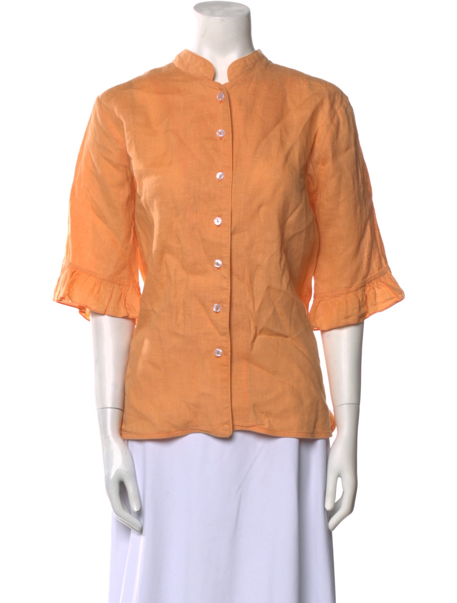 Sleeper Linen Three-Quarter Sleeve Button-Up Top