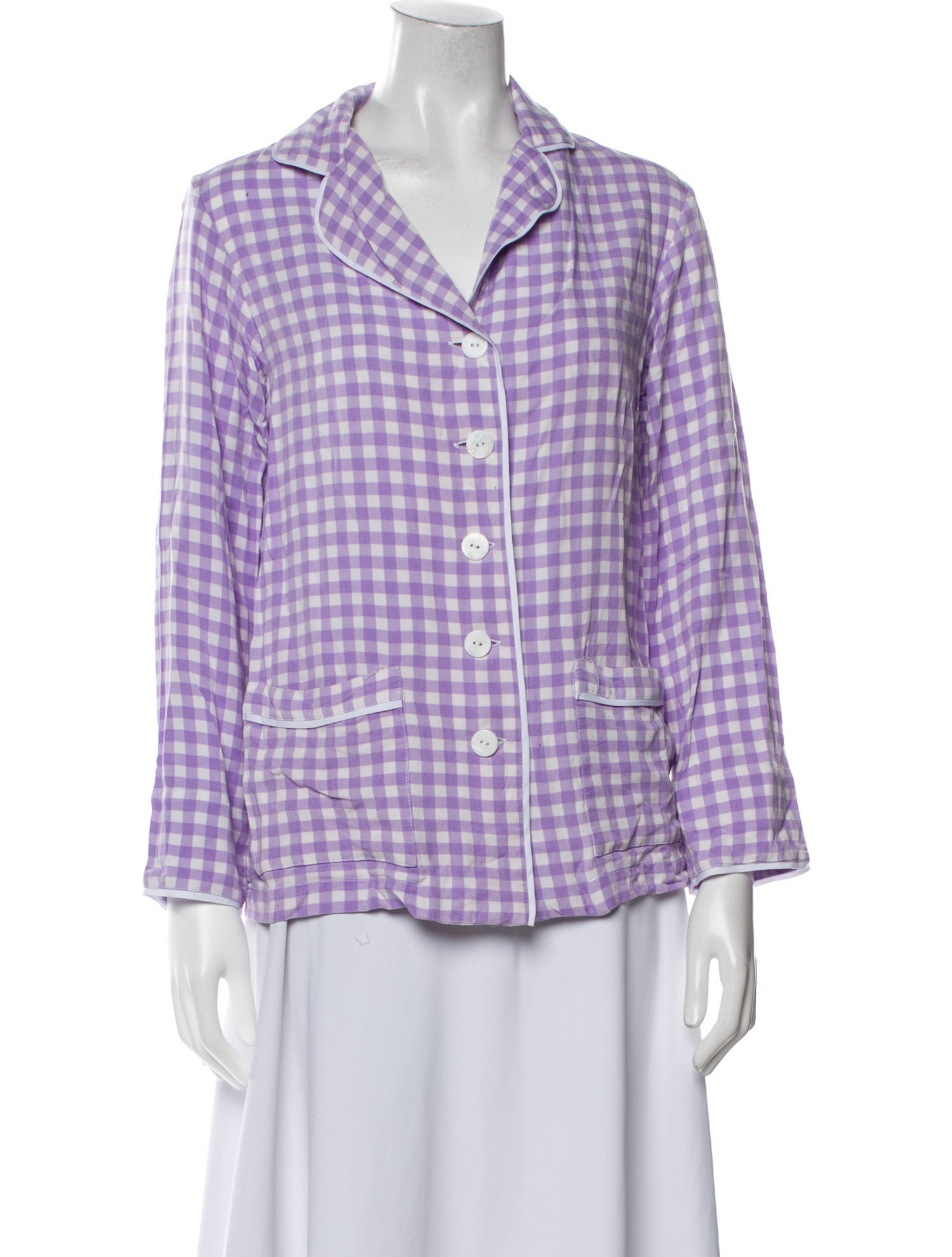 Sleeper Plaid Print V-Neck Button-Up Top