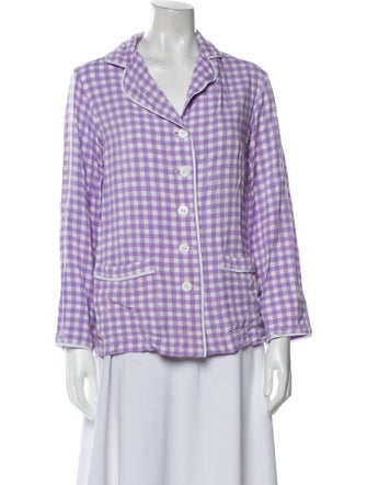 Sleeper Plaid Print V-Neck Button-Up Top