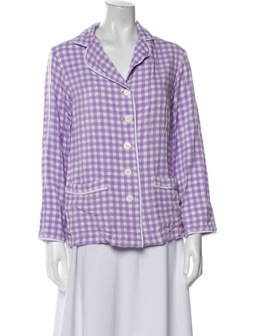 Sleeper Plaid Print V-Neck Button-Up Top