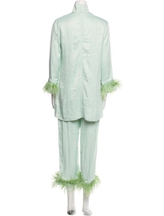 Sleeper Silk Feather Trim Pant Set
