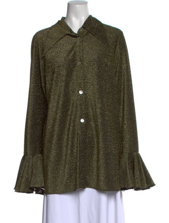 Sleeper Nylon Long Sleeve Button-Up Top