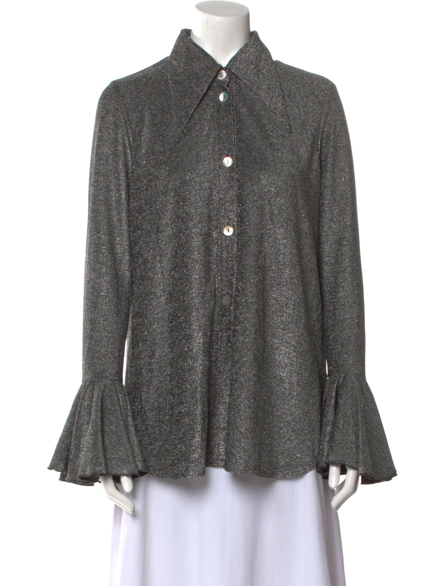 Sleeper Nylon Printed Button-Up Top