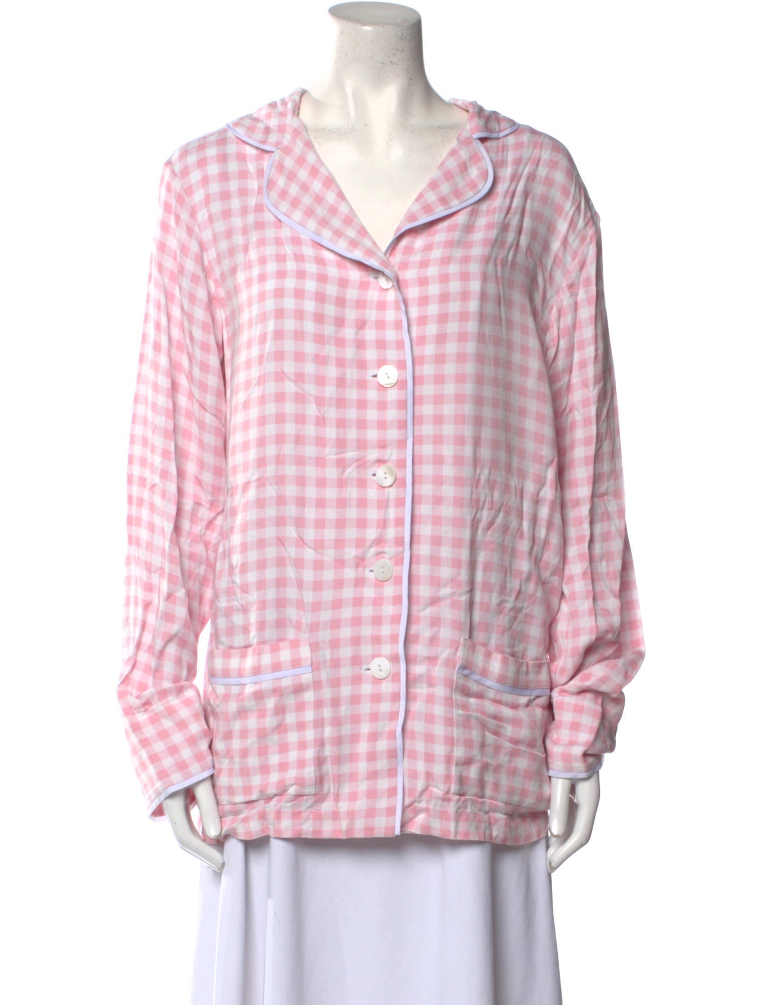 Sleeper Plaid Print V-Neck Button-Up Top