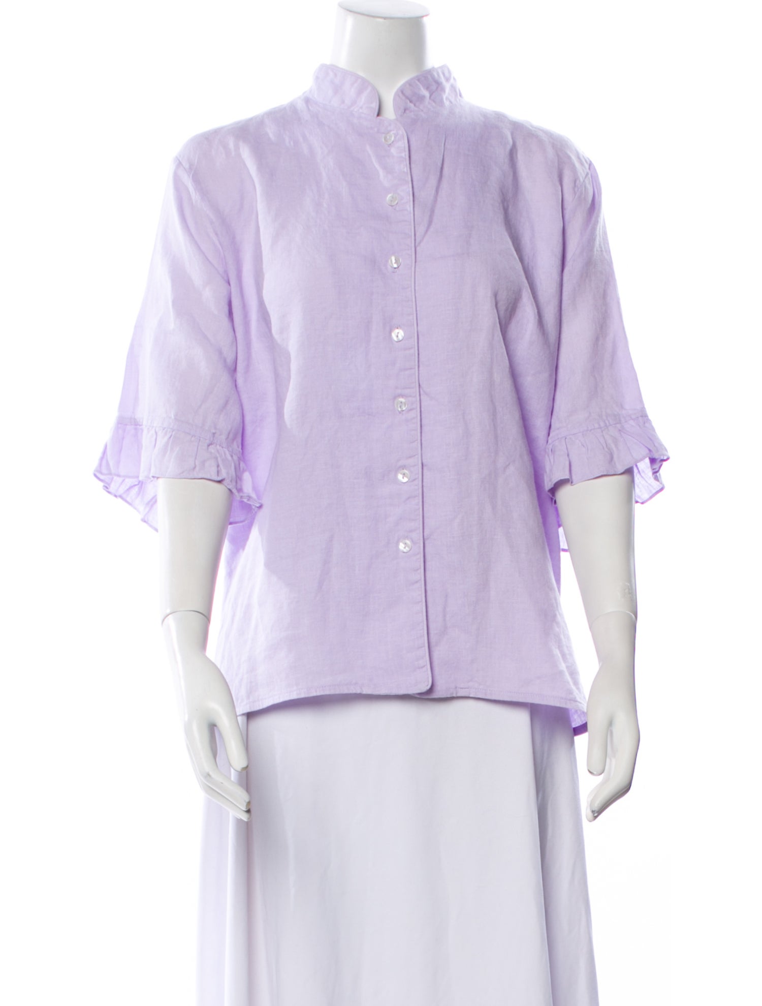 Sleeper Linen Three-Quarter Sleeve Button-Up Top