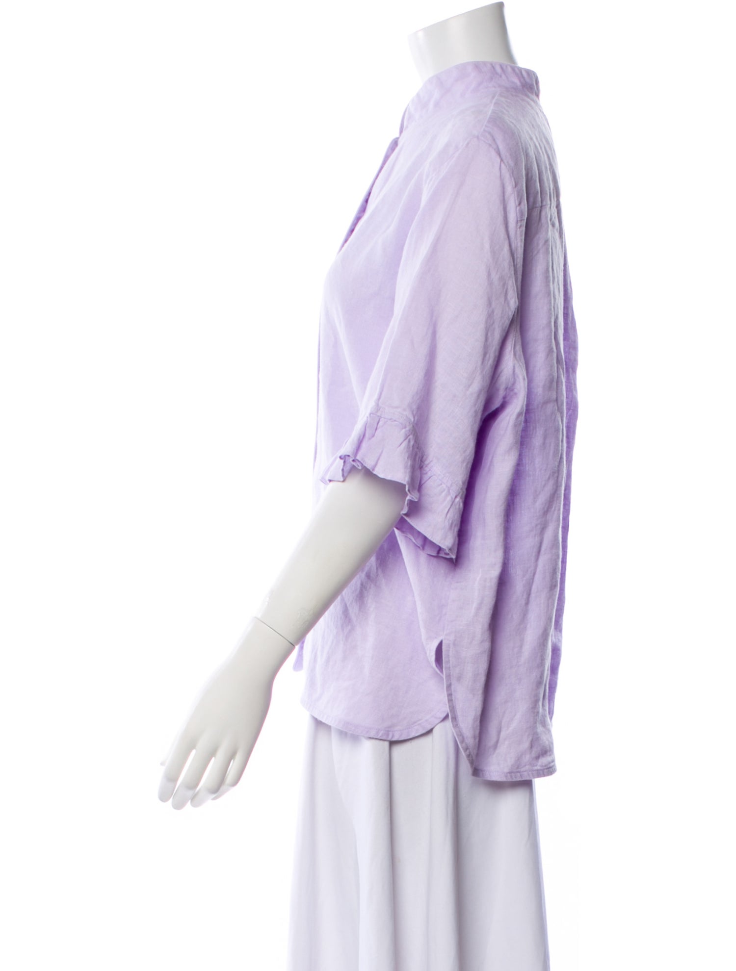 Sleeper Linen Three-Quarter Sleeve Button-Up Top