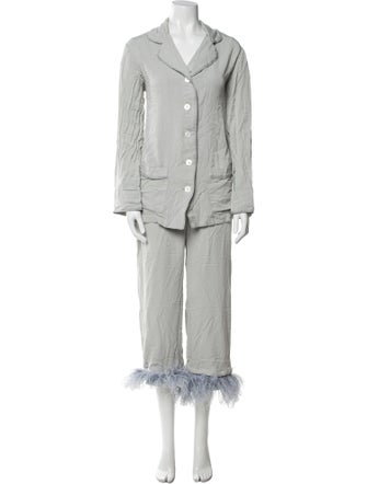 Sleeper Linen Feather Trim Pant Set
