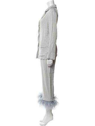 Sleeper Linen Feather Trim Pant Set