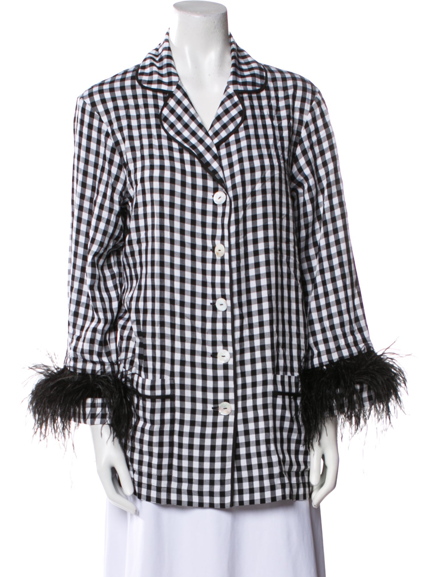 Sleeper Plaid Print Feather Trim Pajamas