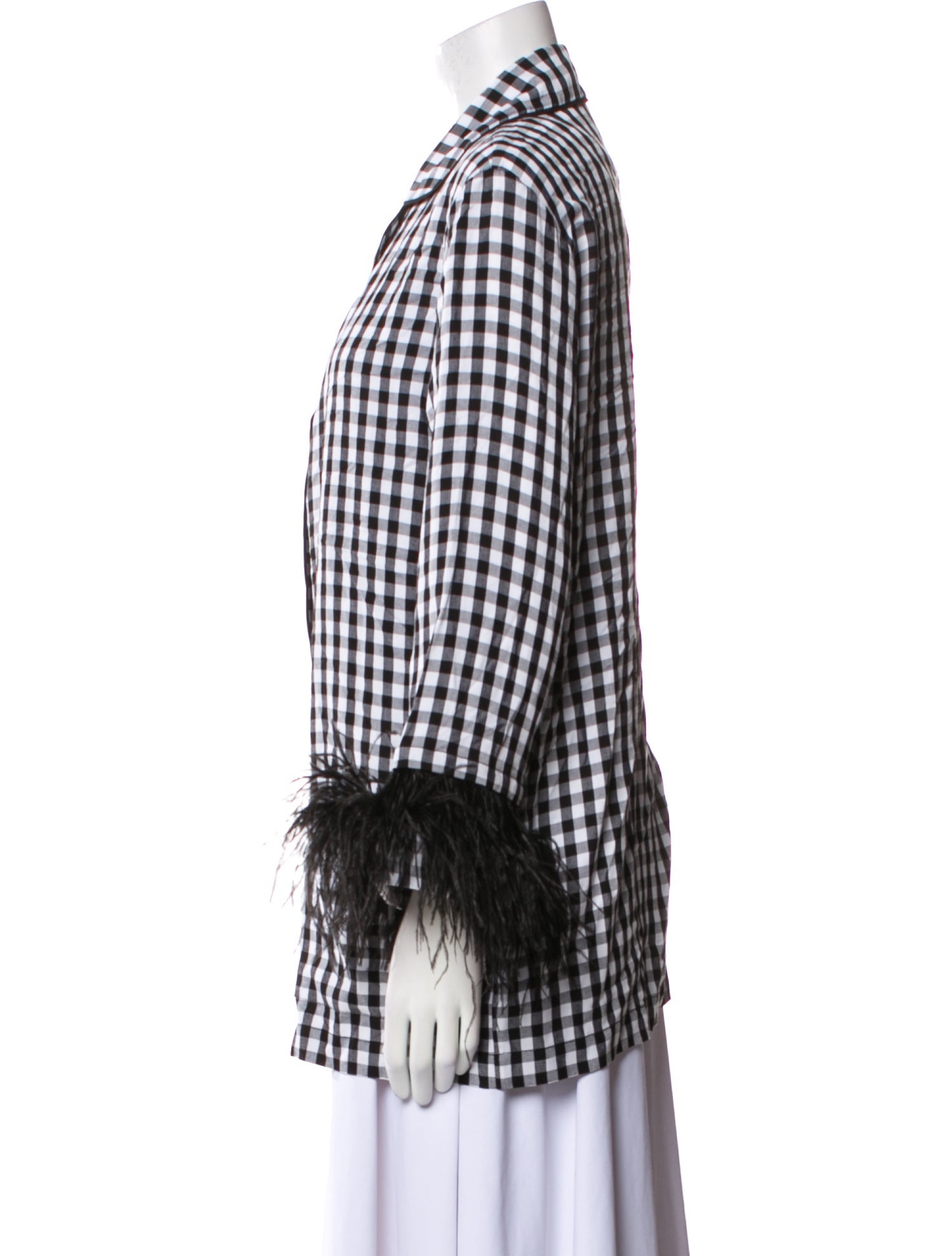 Sleeper Plaid Print Feather Trim Pajamas