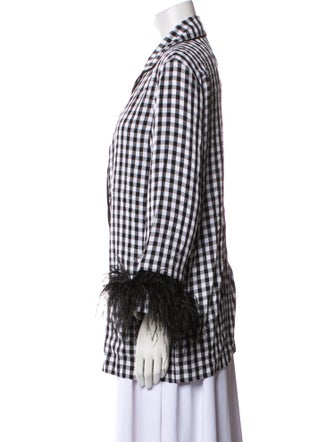 Sleeper Plaid Print Feather Trim Pajamas