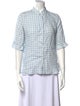 Sleeper Linen Plaid Print Button-Up Top
