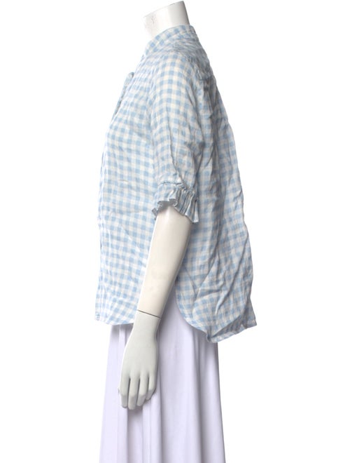Sleeper Linen Plaid Print Button-Up Top