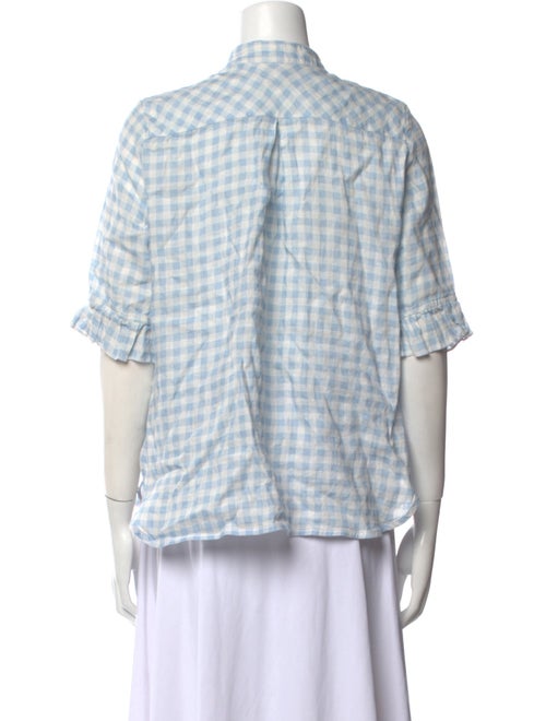 Sleeper Linen Plaid Print Button-Up Top