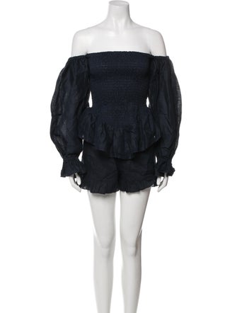 Sleeper Linen Ruffle Embellishment Short Set