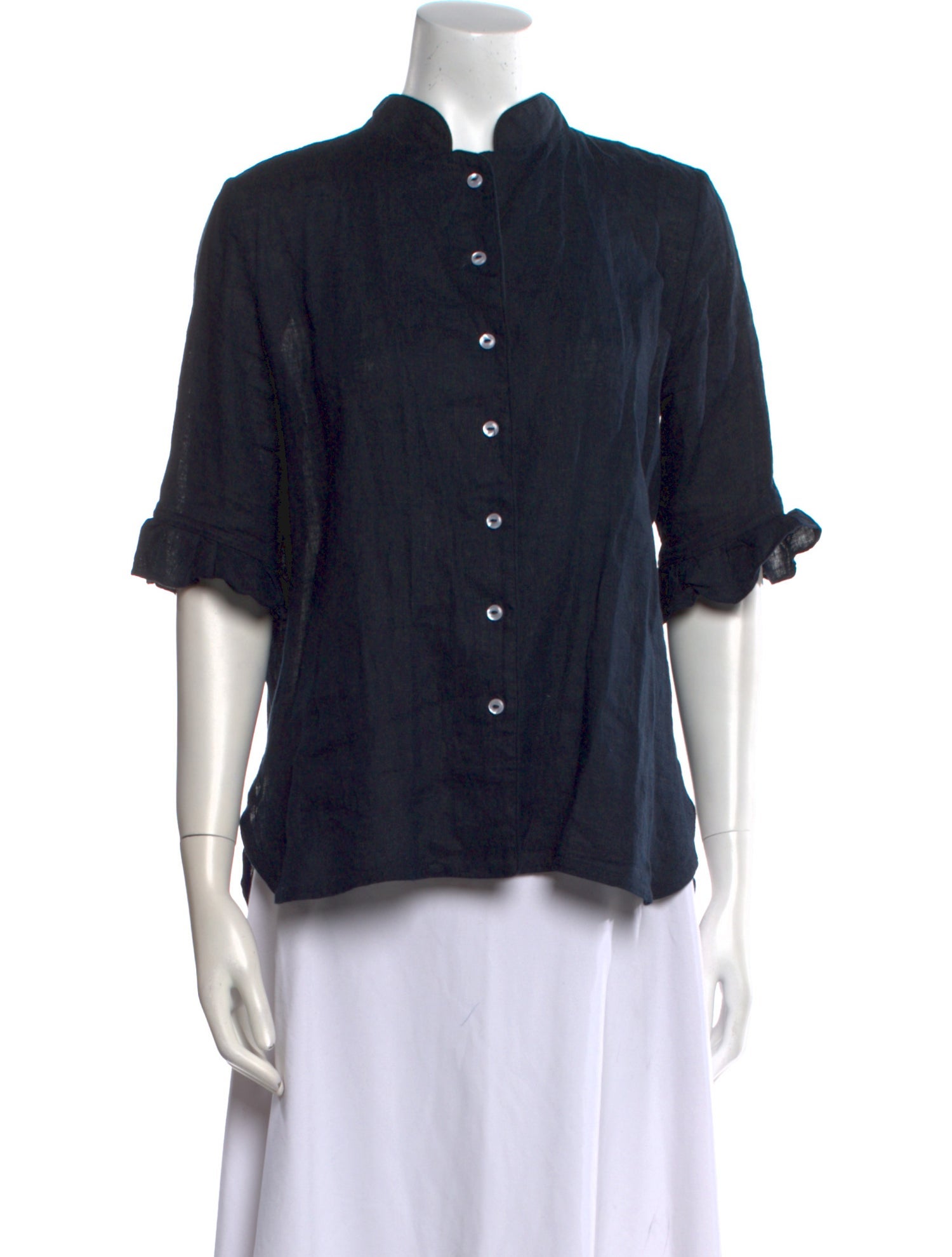 Sleeper Linen Mock Neck Button-Up Top