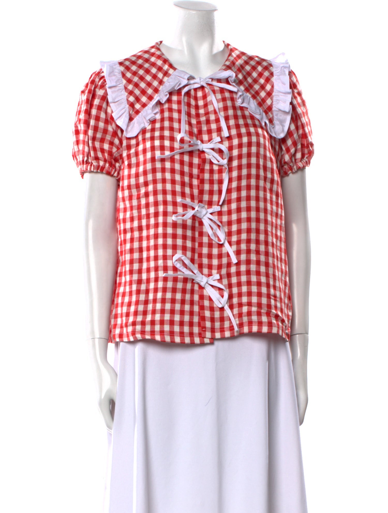 Sleeper Plaid Print Crew Neck Button-Up Top