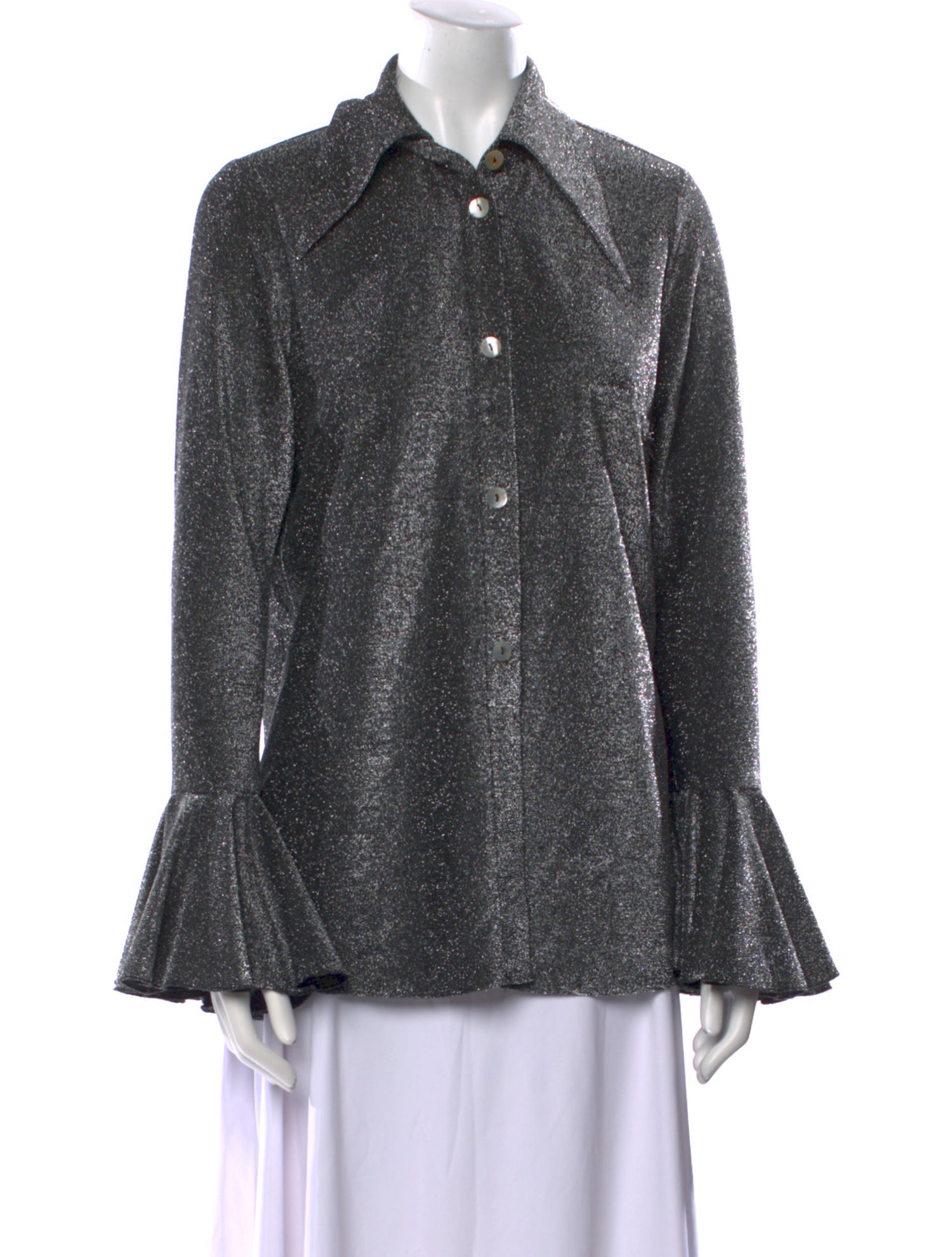 Sleeper Patterned Long Sleeve Button-Up Top