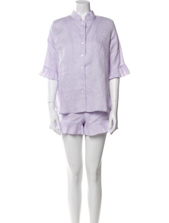Sleeper Linen Ruffle Embellishment Short Set