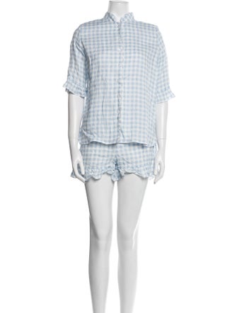 Sleeper Linen Plaid Print Short Set